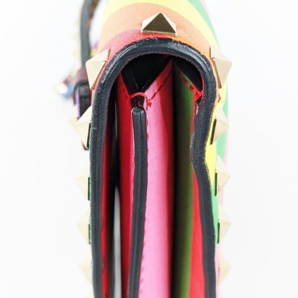 SOLD Valentino Foldover Large Rockstud Wristlet Rainbow 1973 Leather Clutch - Picture 4 of 8